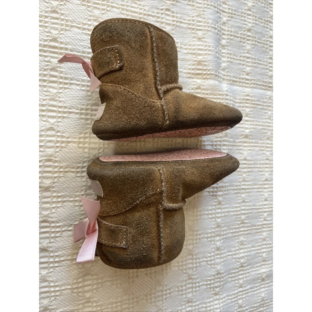 UGG Jessie Brown Pink Bow Bootie Boots Baby & Toddler Size 4/5 Soft Soled